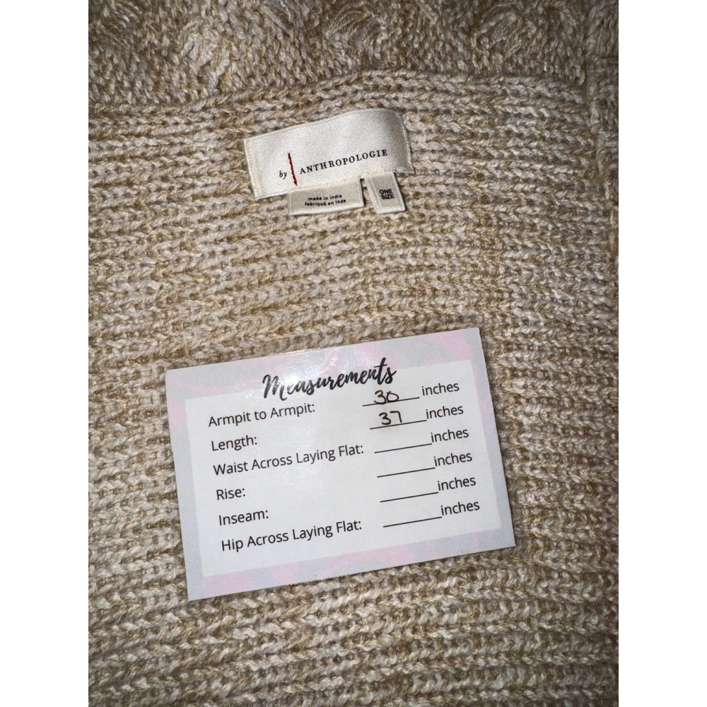 Anthropologie Braided Sleeve Fringe‎ Cable Knit Cardigan Open Front Sweater OS - Picture 7 of 9